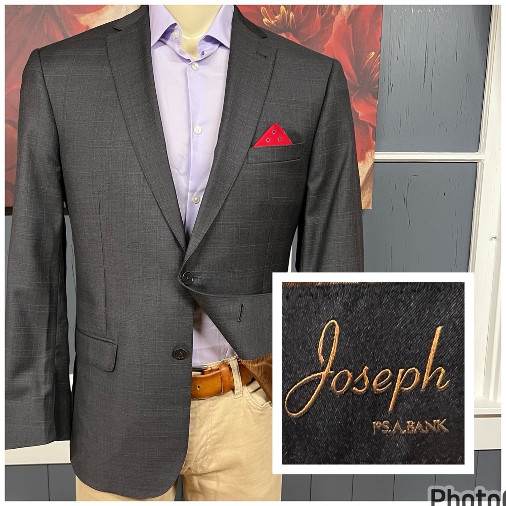 Jos A Bank Suit Top Jacket Blazer Sport Coat Mens 42R Slim Fit Wool Charcoal